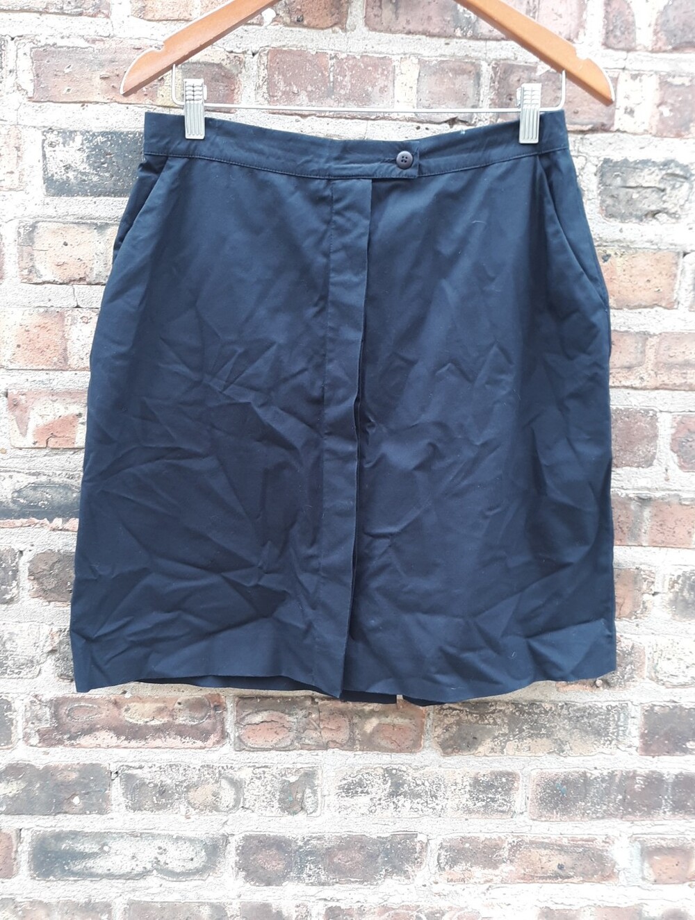 Vintage Black Cotton Blend Button Front Utility Pencil Skirt Romania Size 12